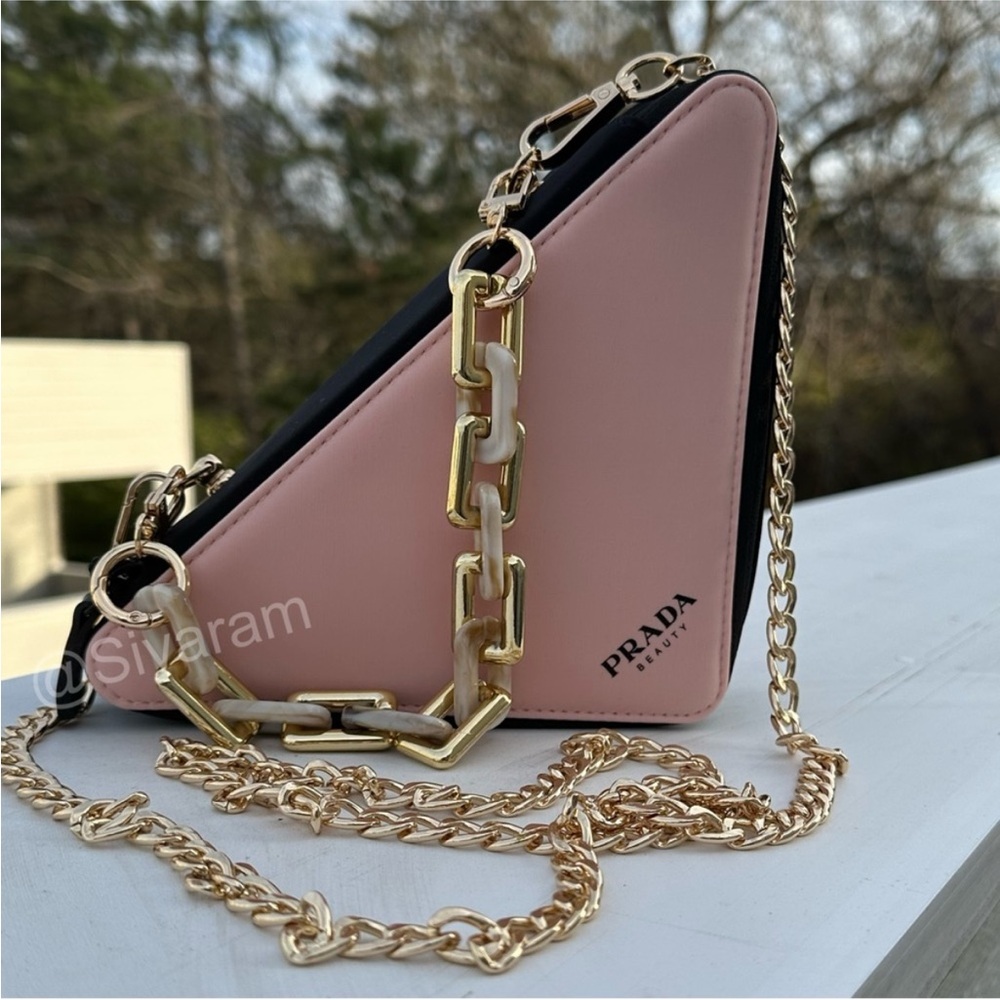 Prada Pink Triangle Clutch with Gold Chain - Picture 2 of 12